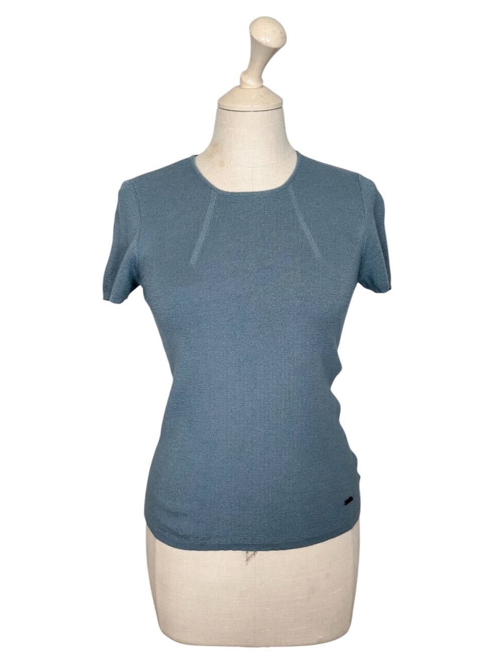 Akris Cashmere Silk Short Sleeve Sweater Blue